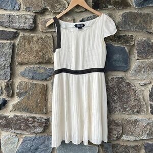 Vena Cava Pleated Silk Sleeveless Midi Dress in Ivory & Brown Size 2